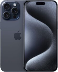 Imagen del teléfono iPhone 15 Pro Max de color Titanio Azul